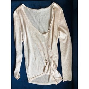 Sparkly Pink Long Sleeve Low Cut V Neck Shirt
